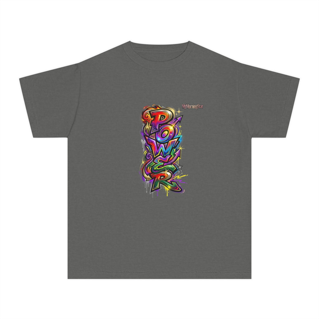 Youth Tee - Colorful 'Power' Graffiti Vertical Graphic