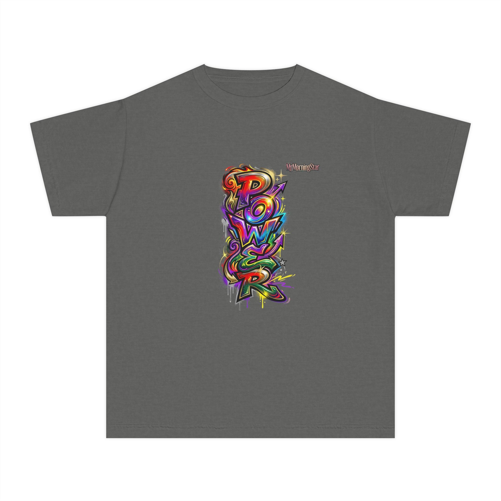 Youth Tee - Colorful 'Power' Graffiti Vertical Graphic