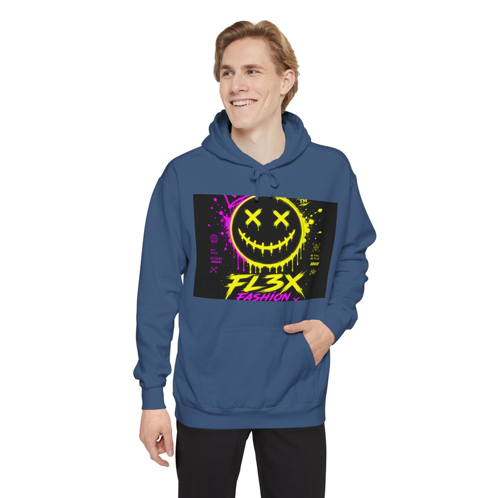 Graffiti Smiley Hoodie — FL3X Neon Streetwear Pullover