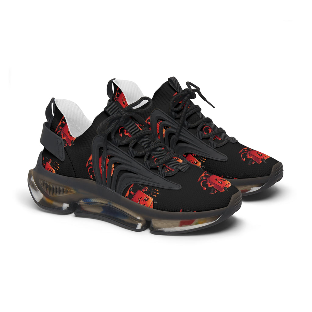 Women's Mesh Sneakers — Black Graphic Retro Cartoon Face Athletic Shoes