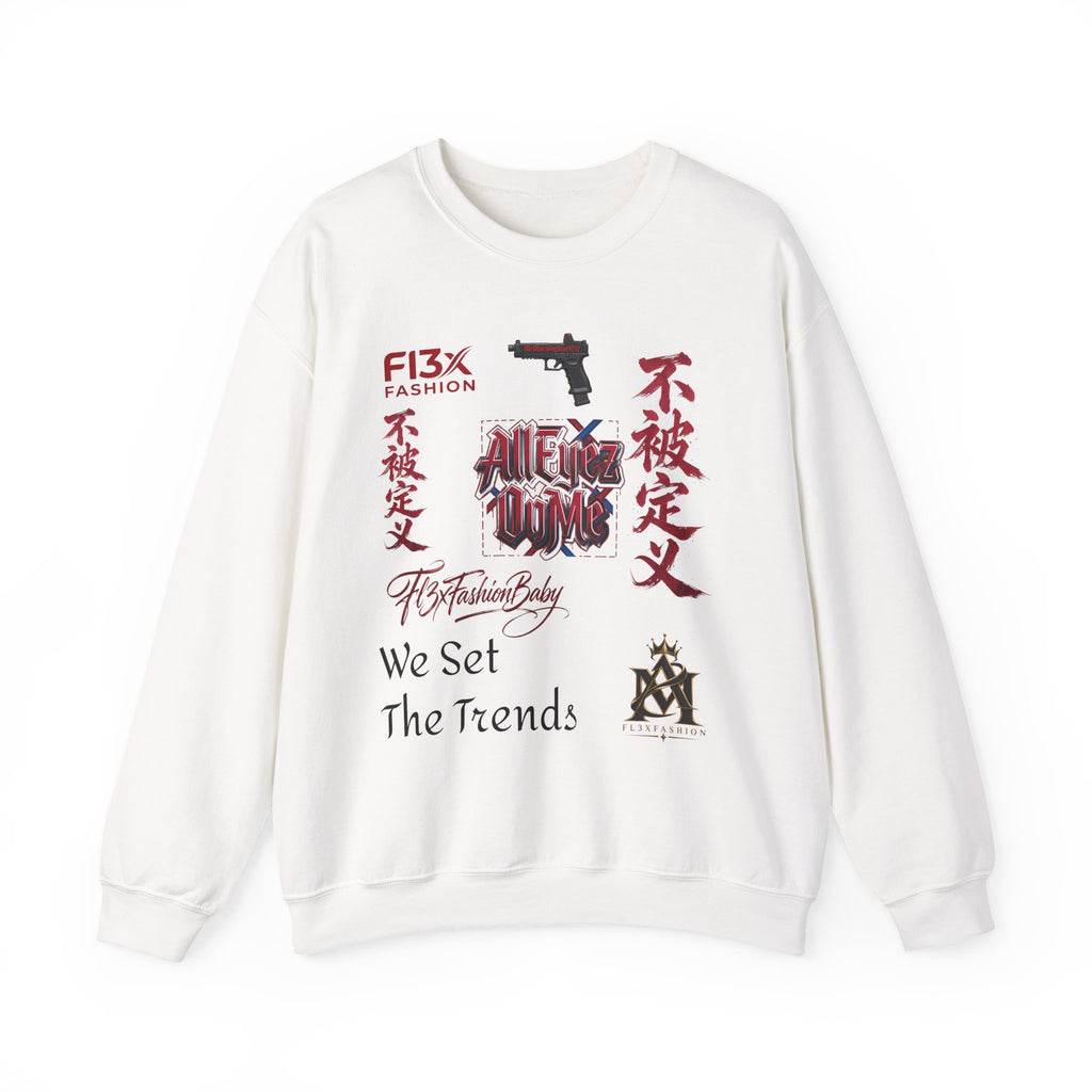 Graphic Crewneck Sweatshirt — 'We Set The Trends' Streetwear with Asian-Inspired Typography