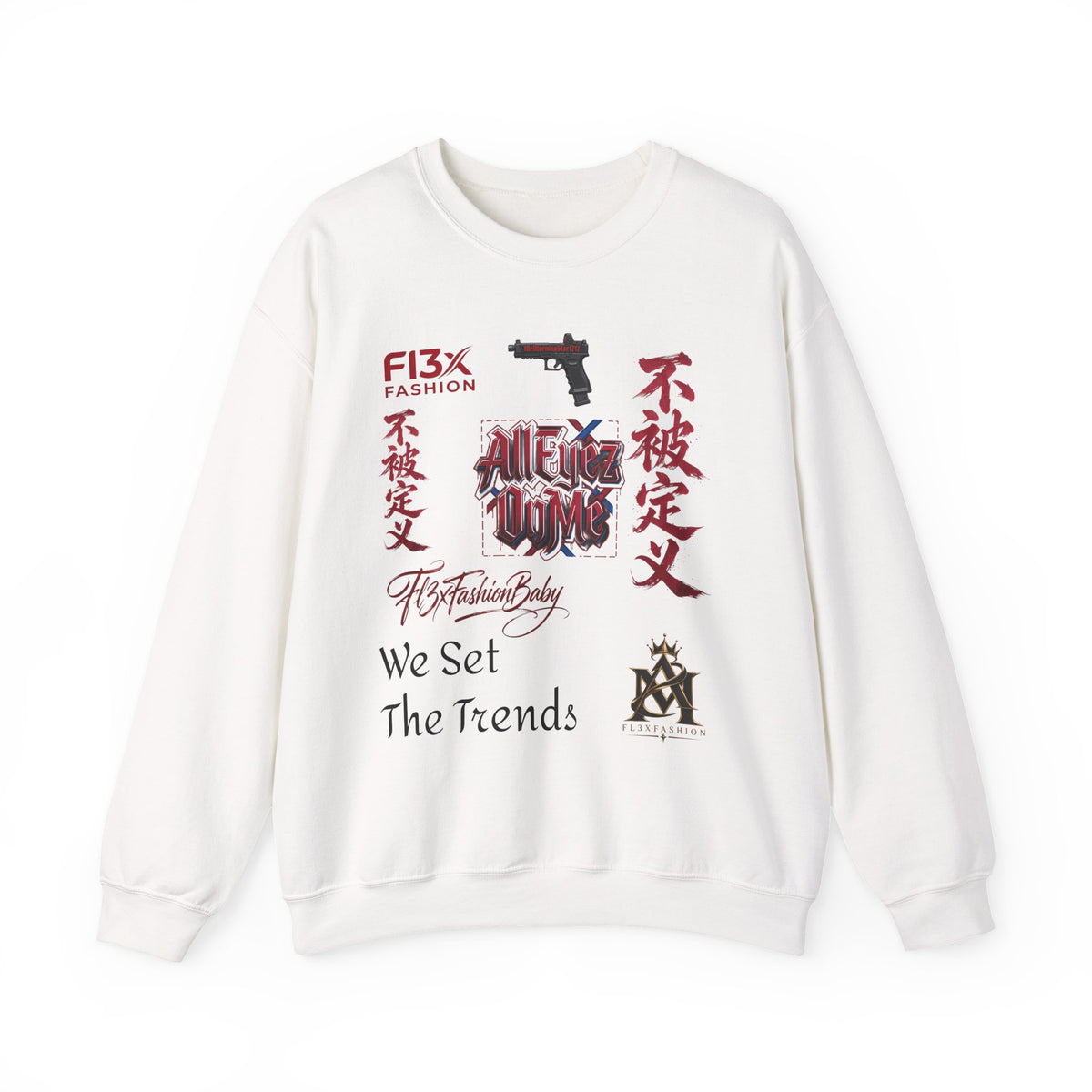 Graphic Crewneck Sweatshirt — 'We Set The Trends' Streetwear with Asian-Inspired Typography