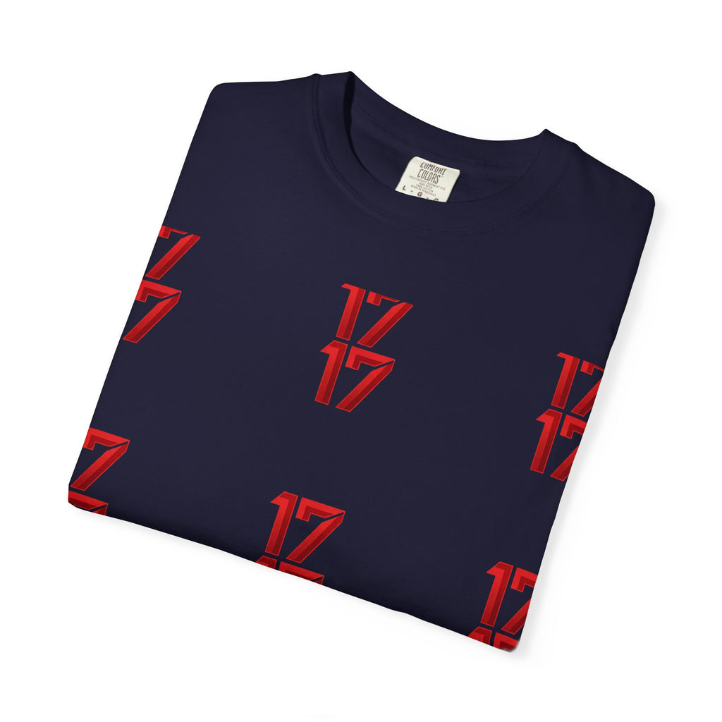17 Pattern Graphic T-Shirt — Repeating Red Logo Tee