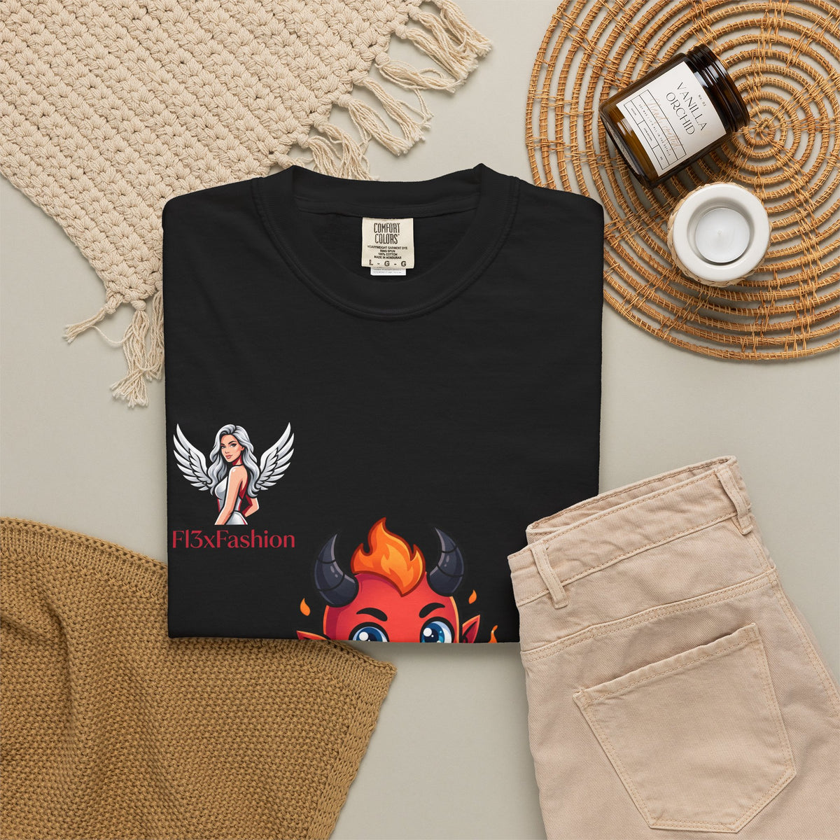 Devil Cartoon Graphic T-Shirt — Fiery Cute Demon Design