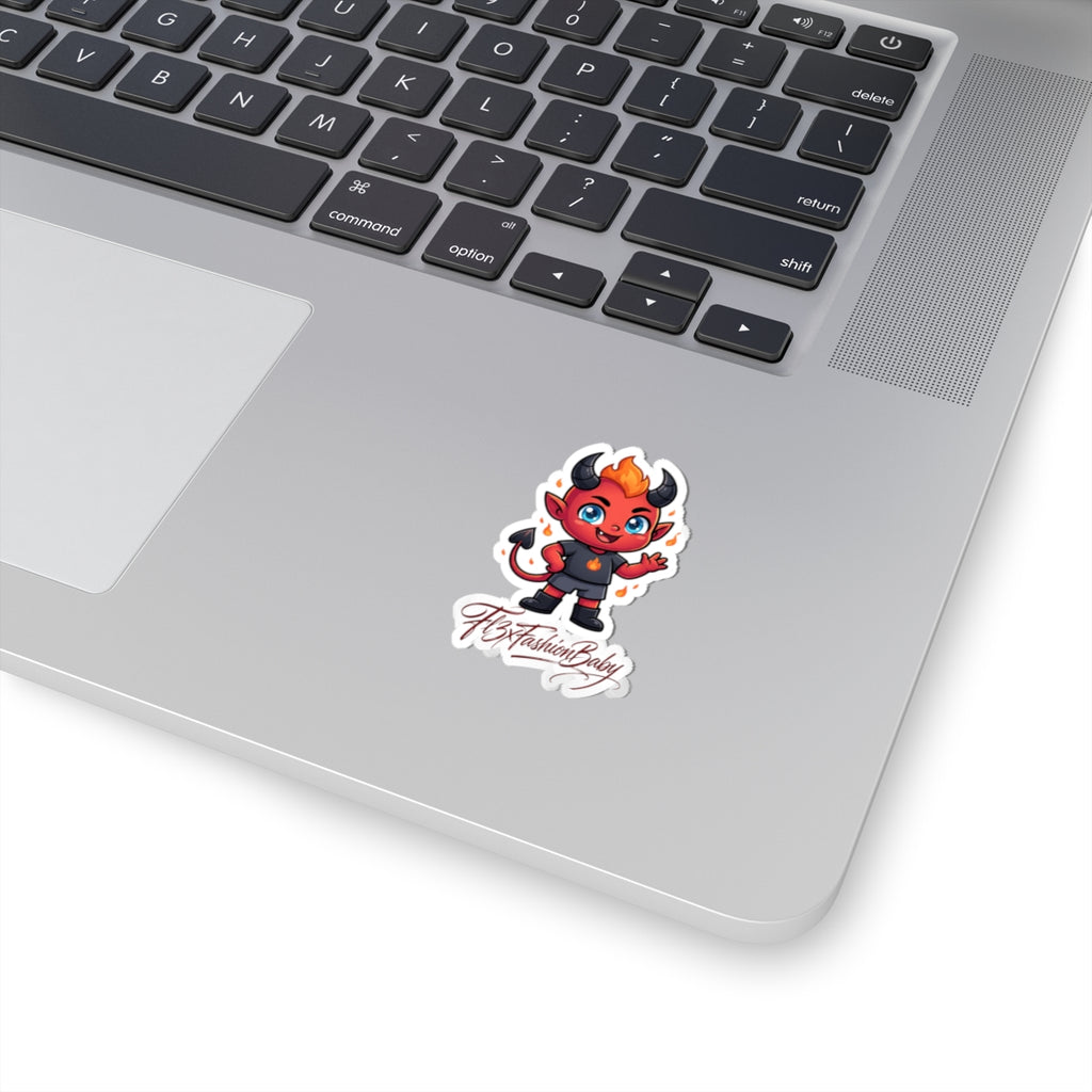 Cute Devil Character Kiss-Cut Sticker — "FlxFashionBaby" Logo