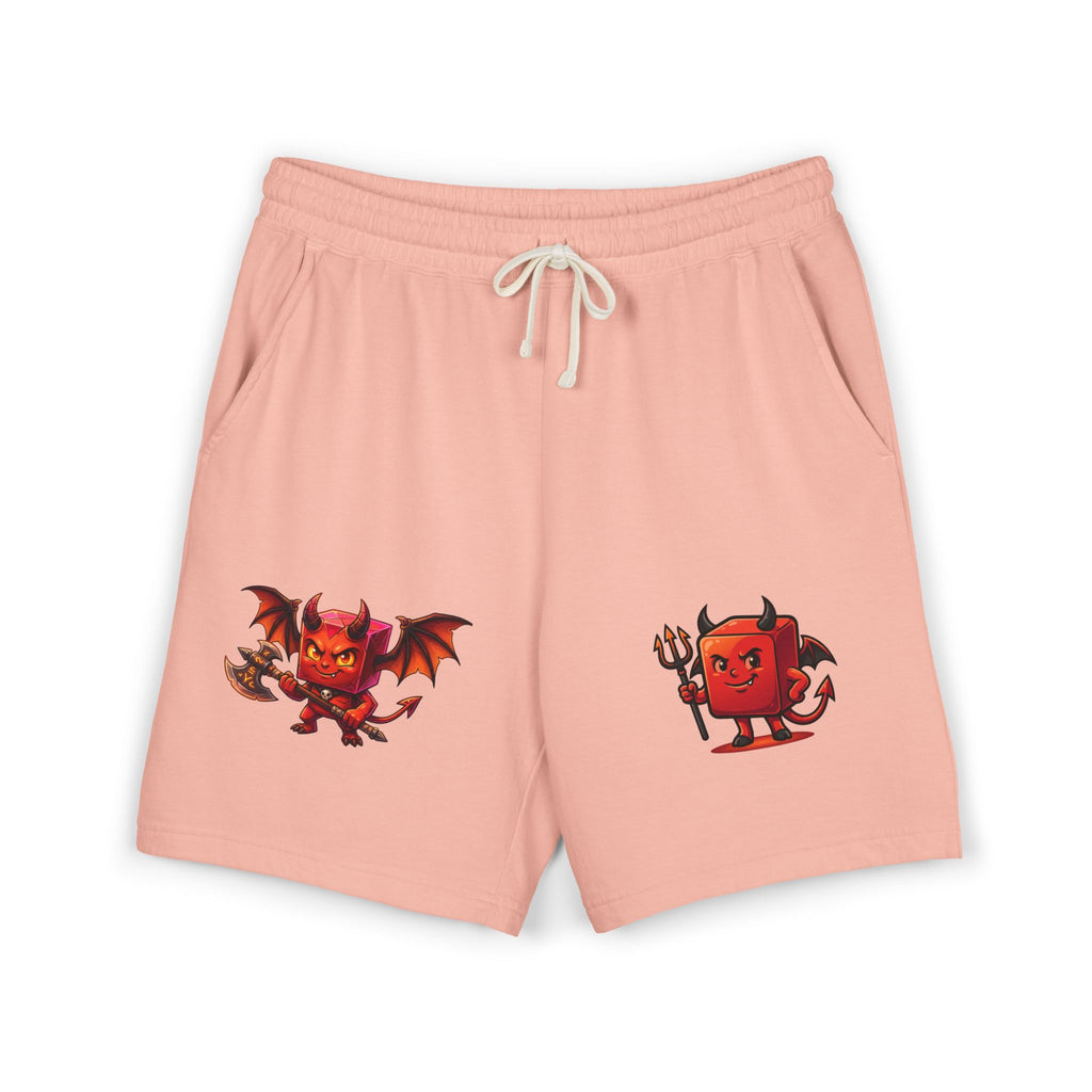 Devil Doodle Fleece Sweat Shorts — Cute Red Demon Graphic Lounge Shorts