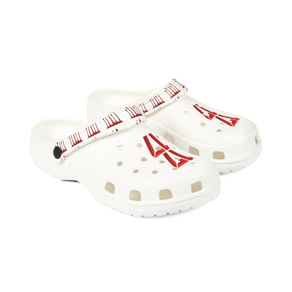 Rubber Clogs — White EVA Foam Shoes with Red '17' & Patterned Strap