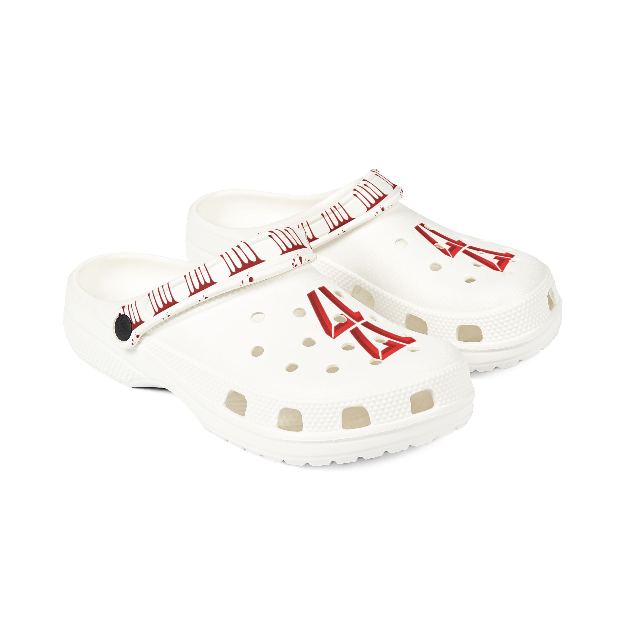 Rubber Clogs — White EVA Foam Shoes with Red '17' & Patterned Strap