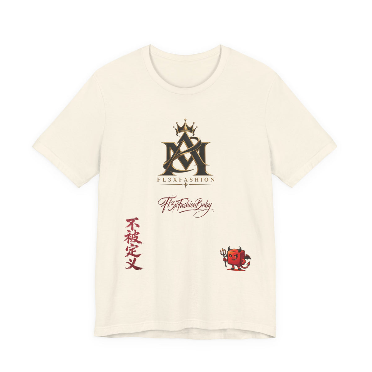 Graphic Tee — FuturFashion Logo Tee with Asian Script & Devil Character