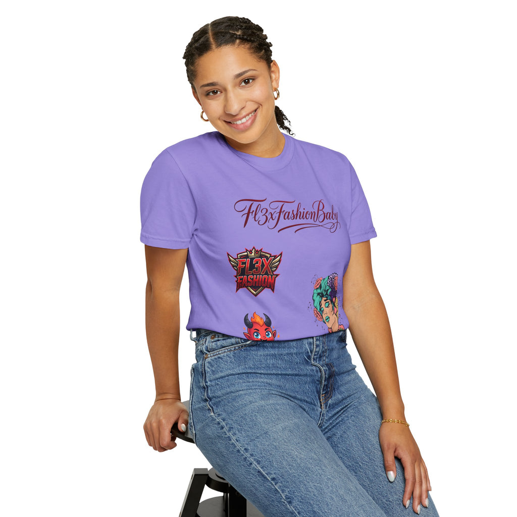 Artistic Floral Portrait T-Shirt — 'Fl3xFashionBaby' Graphic Tee