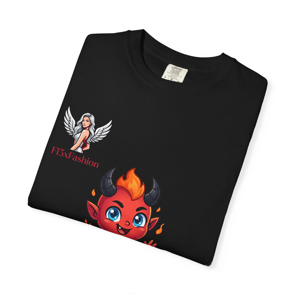 Devil Cartoon Graphic T-Shirt — Fiery Cute Demon Design