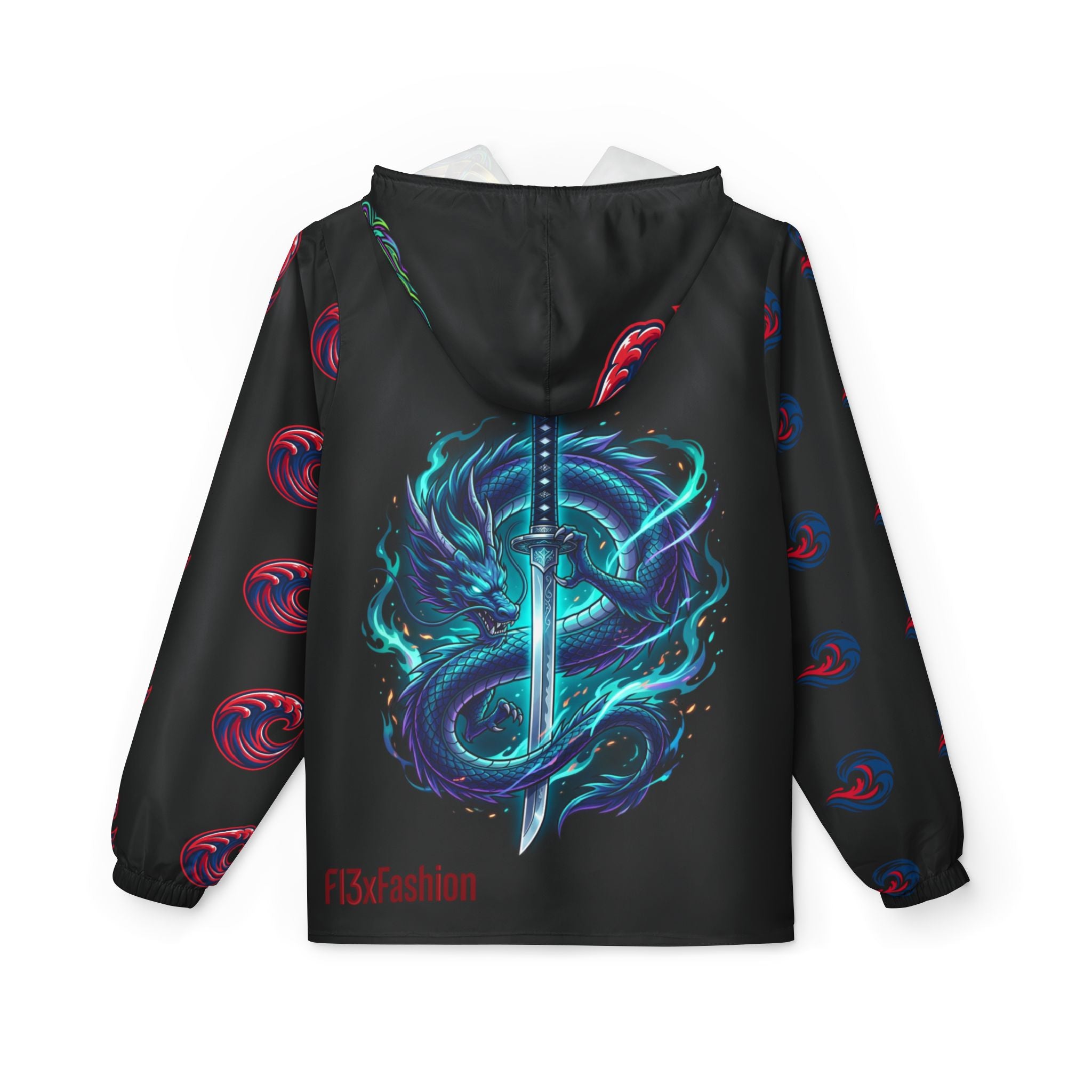 Dragon Sword Windbreaker Jacket — Neon Fantasy AOP Hooded Jacket