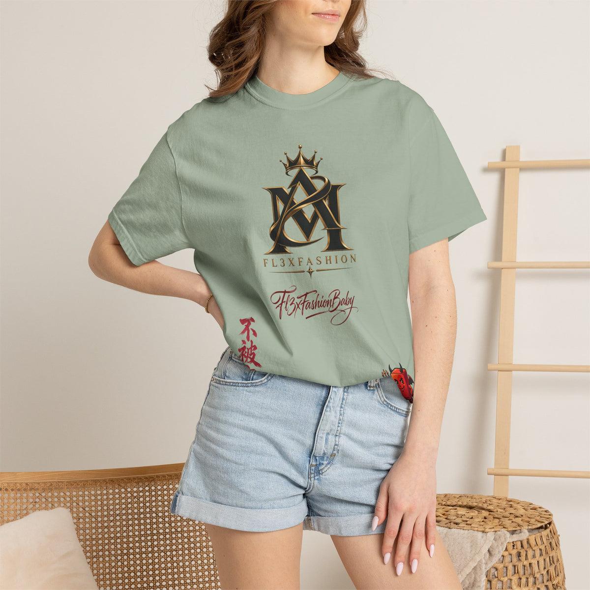 Graphic T-Shirt — Urban Asian-Inspired Logo Tee with Kanji & Devil Icon