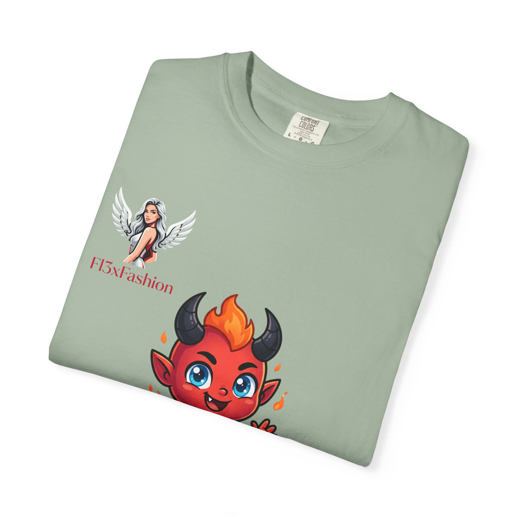 Devil Cartoon Graphic T-Shirt — Fiery Cute Demon Design