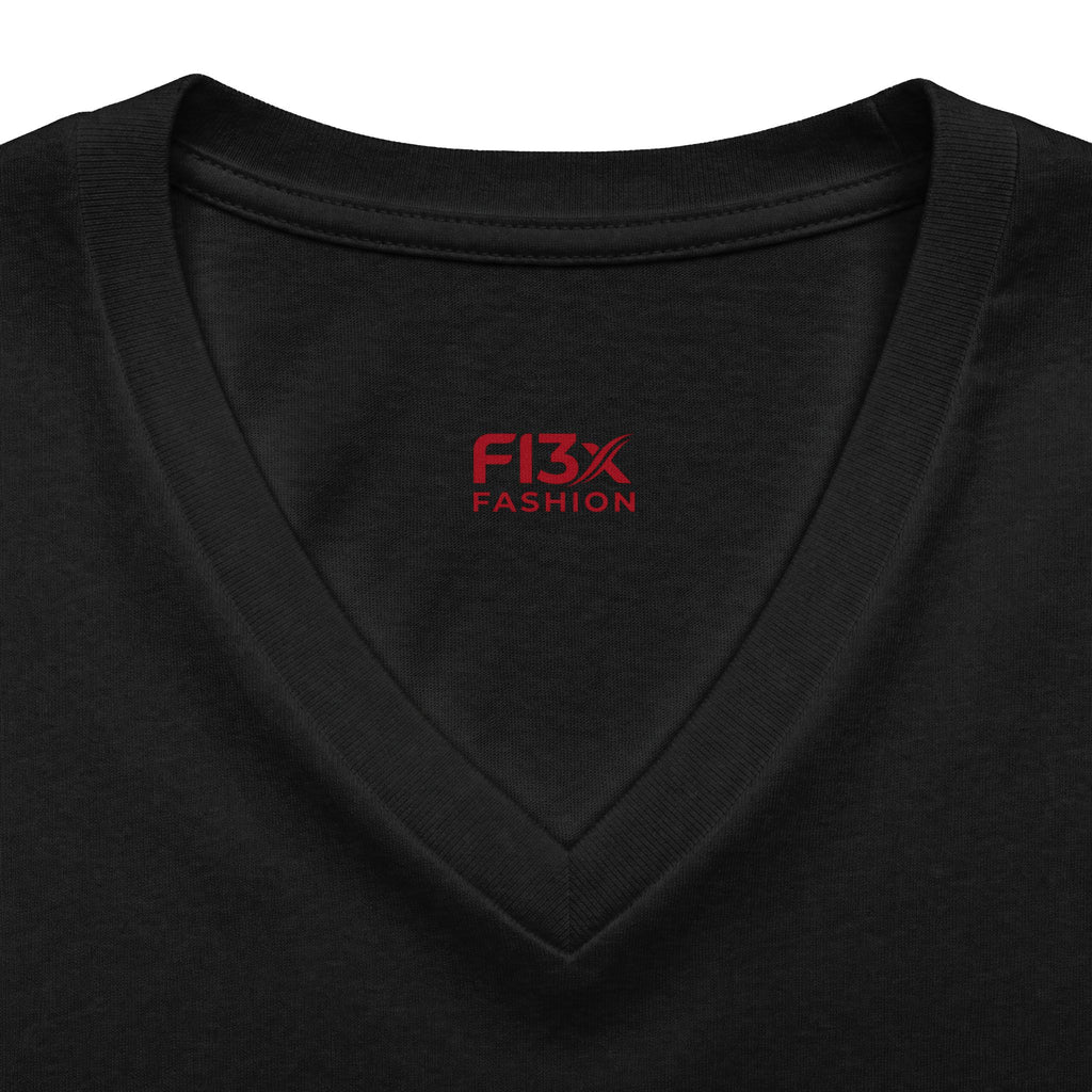 Women's V-Neck Tee — 'F13x Fashion' Floral Logo & Devil Graphic
