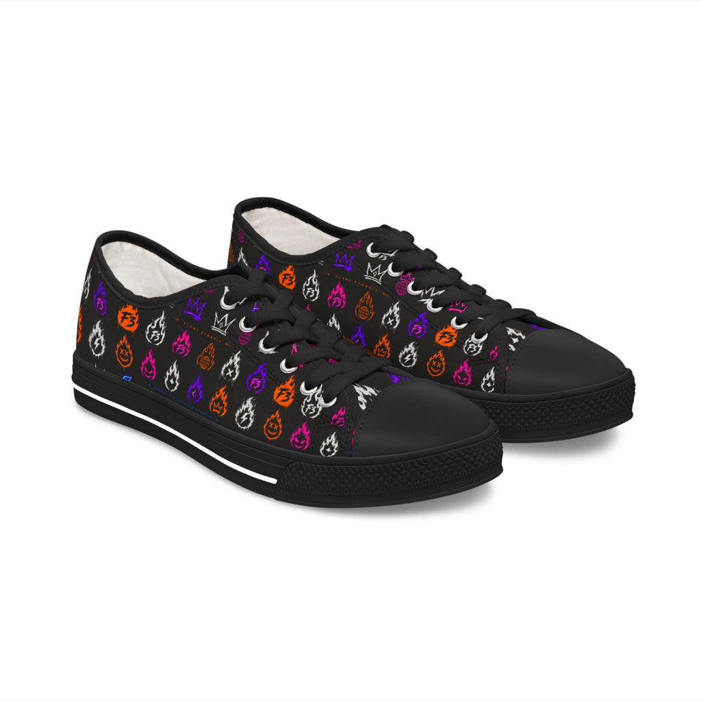 Women's Low Top Sneakers — Colorful Flaming Teardrop Pattern on Black