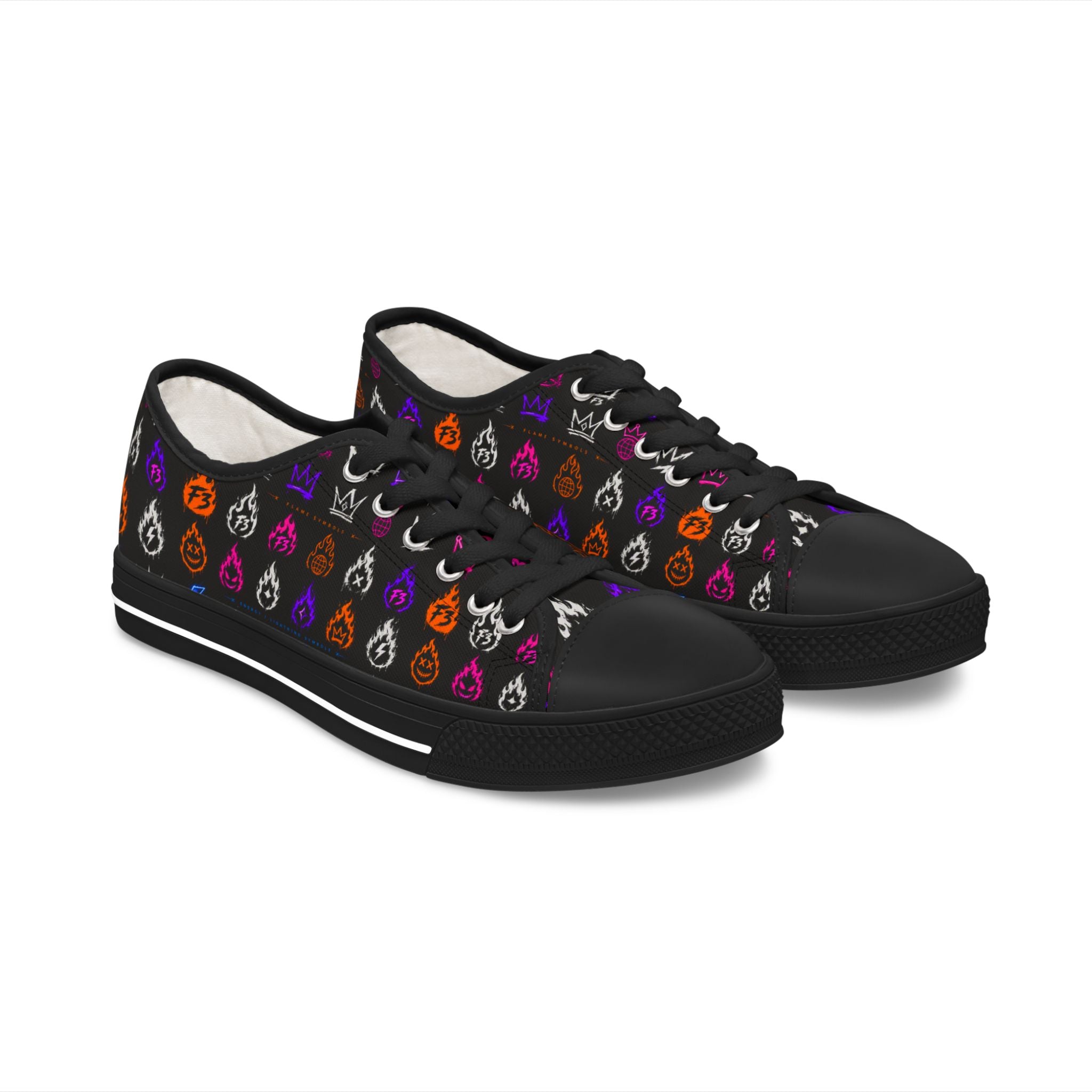 Women's Low Top Sneakers — Colorful Flaming Teardrop Pattern on Black