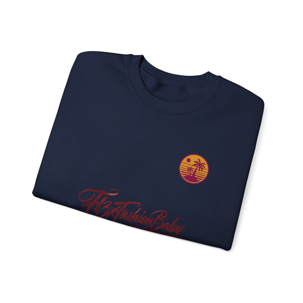 Crewneck Sweatshirt — 'FB3FashionBaby' Script with Sunset Logo
