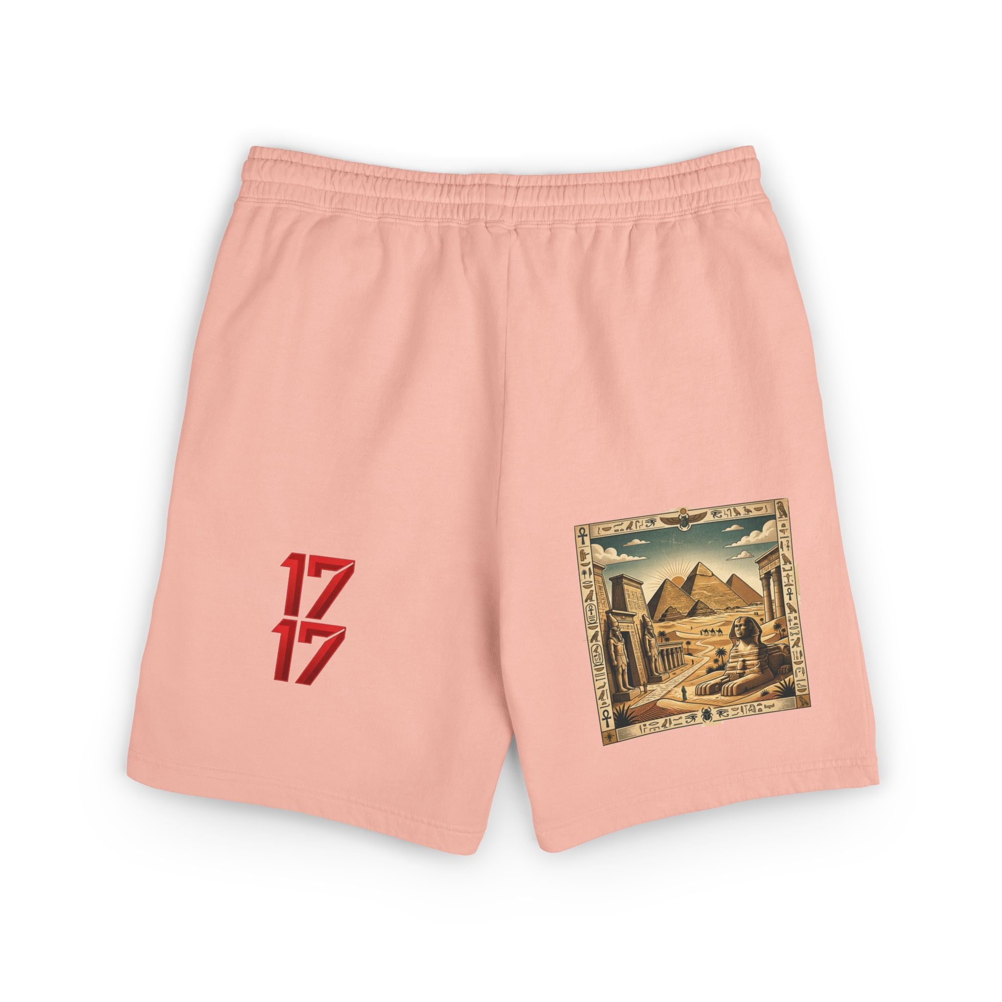 Fleece Sweat Shorts — Retro Egyptian Pyramids & 17 Graphic Lounge Shorts