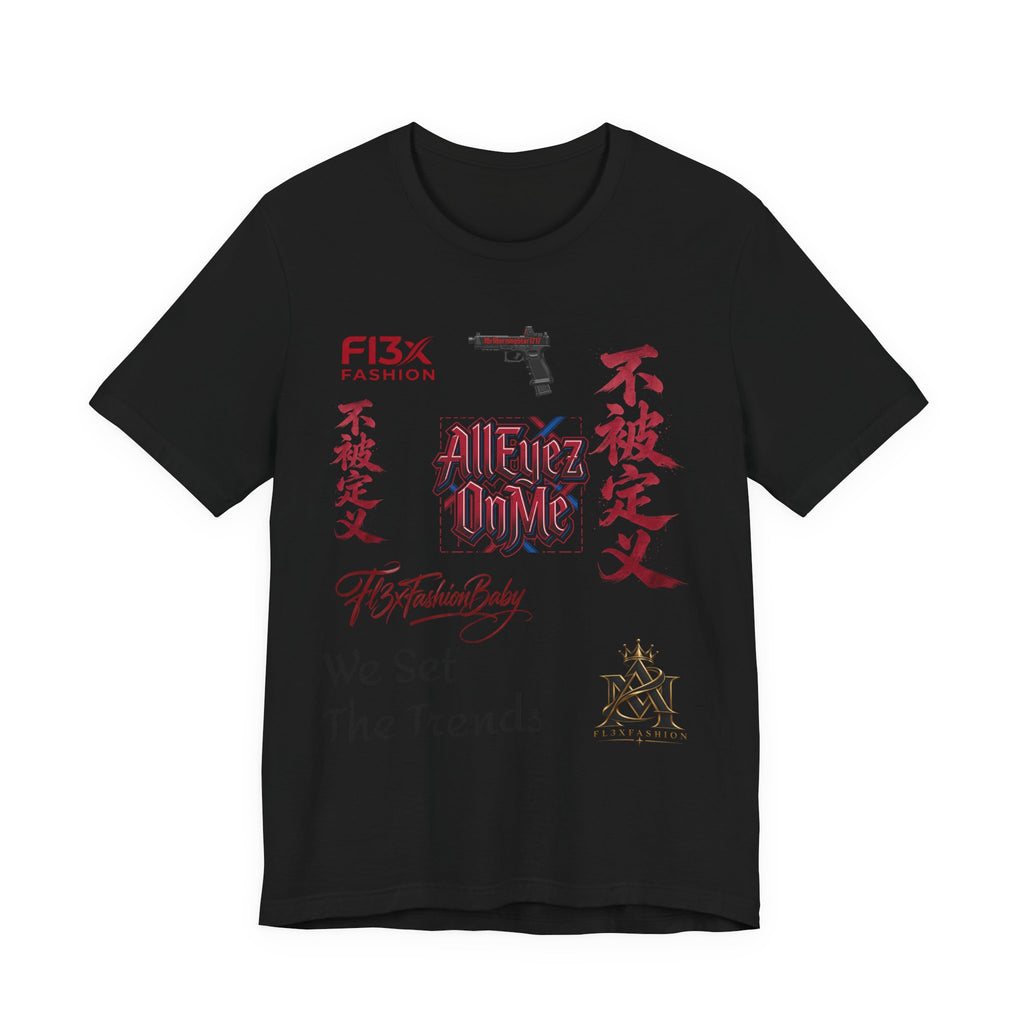 Graphic Tee — 'We Set The Trends' Streetwear T-Shirt with Asian Script & Gun Motifs