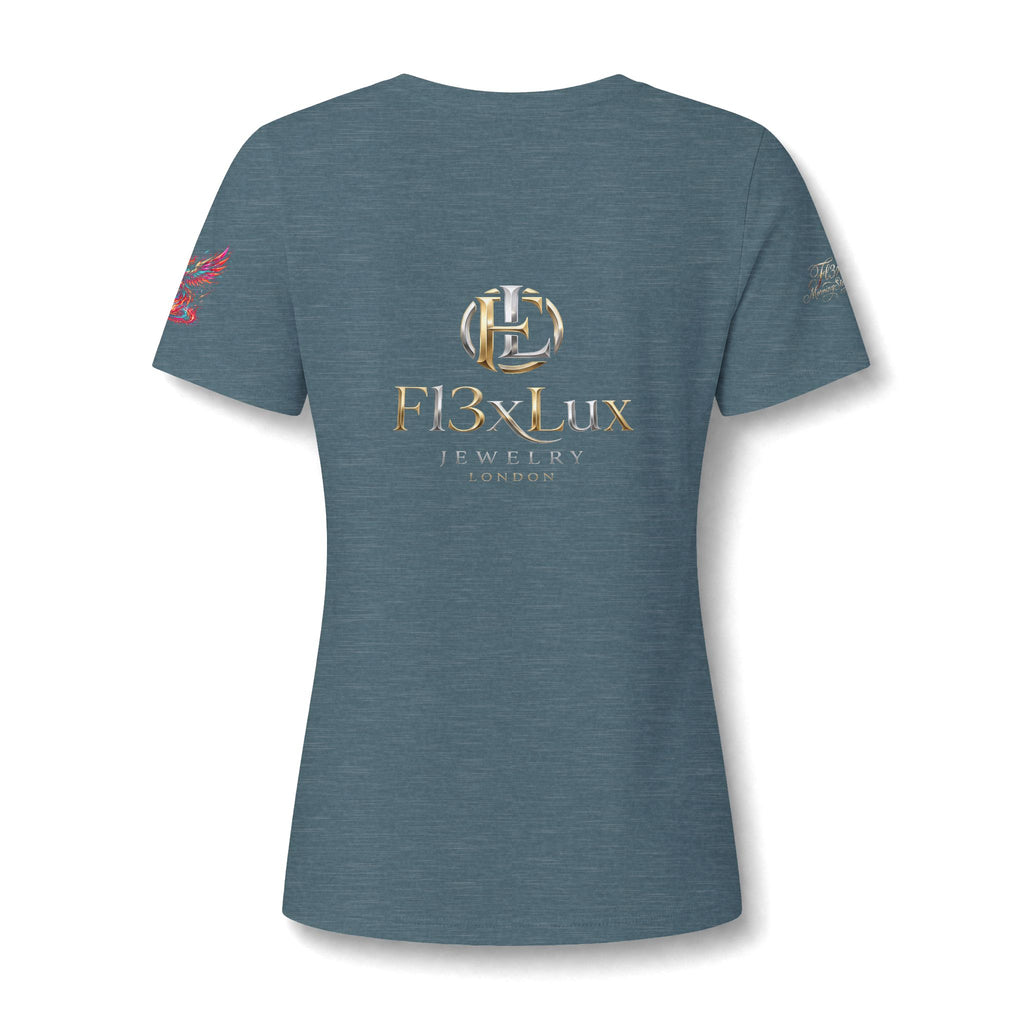 Women's V-Neck Tee — 'F13x Fashion' Floral Logo & Devil Graphic