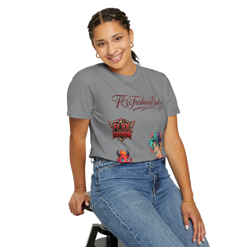 Artistic Floral Portrait T-Shirt — 'Fl3xFashionBaby' Graphic Tee