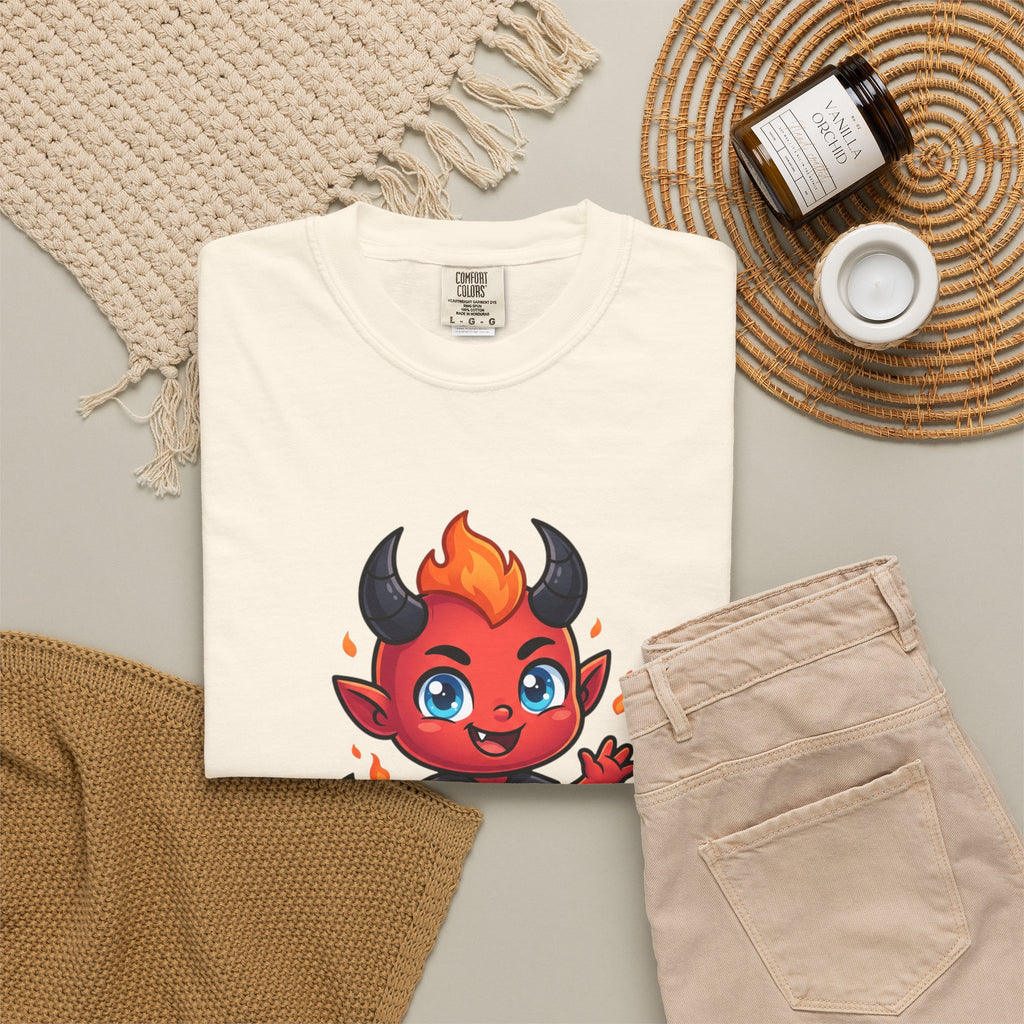 Devil Baby Graphic T-Shirt — Cute Red Demon Cartoon Tee with "FBfashionBaby" Script