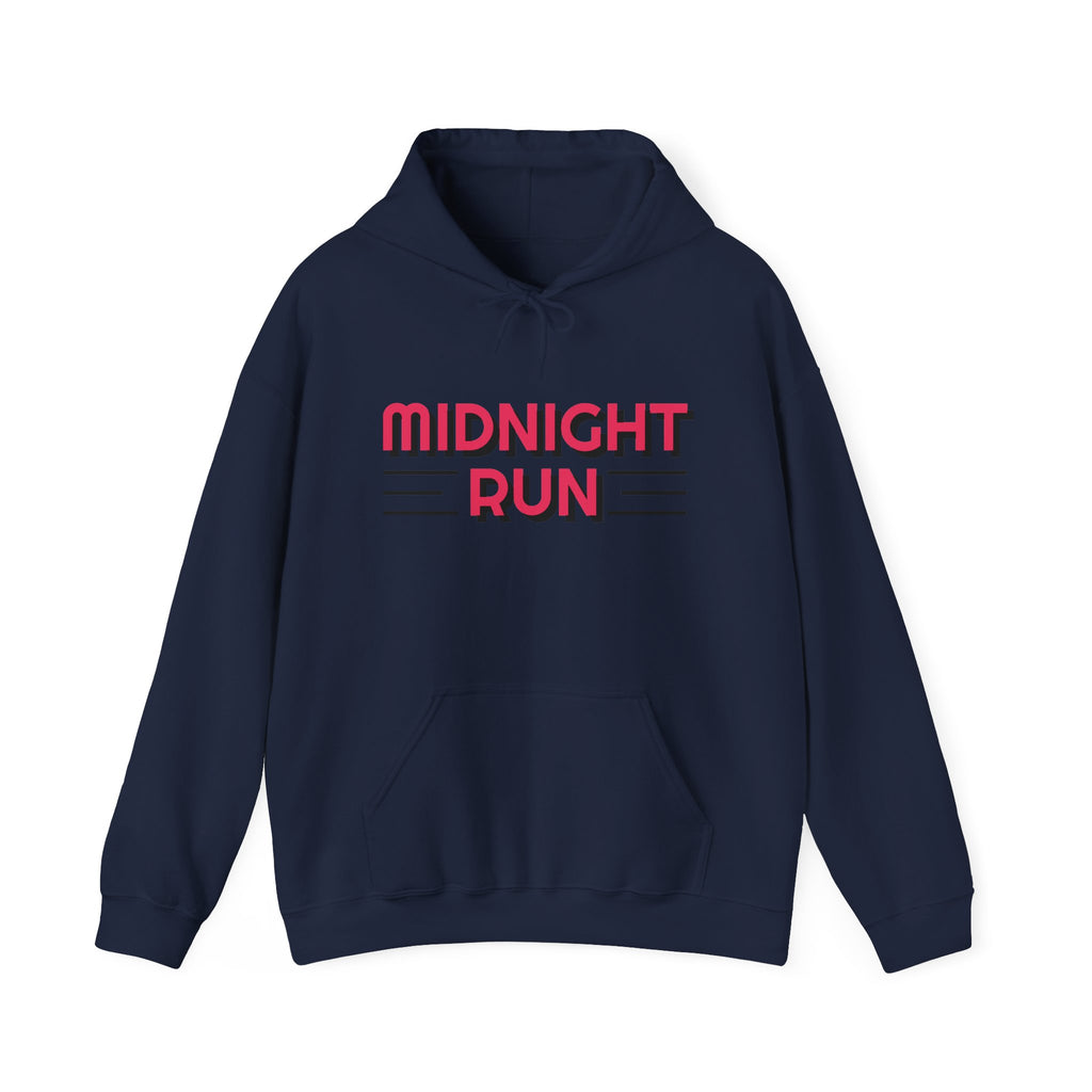 Midnight Run Hoodie — Retro Pink & Black Typography Pullover