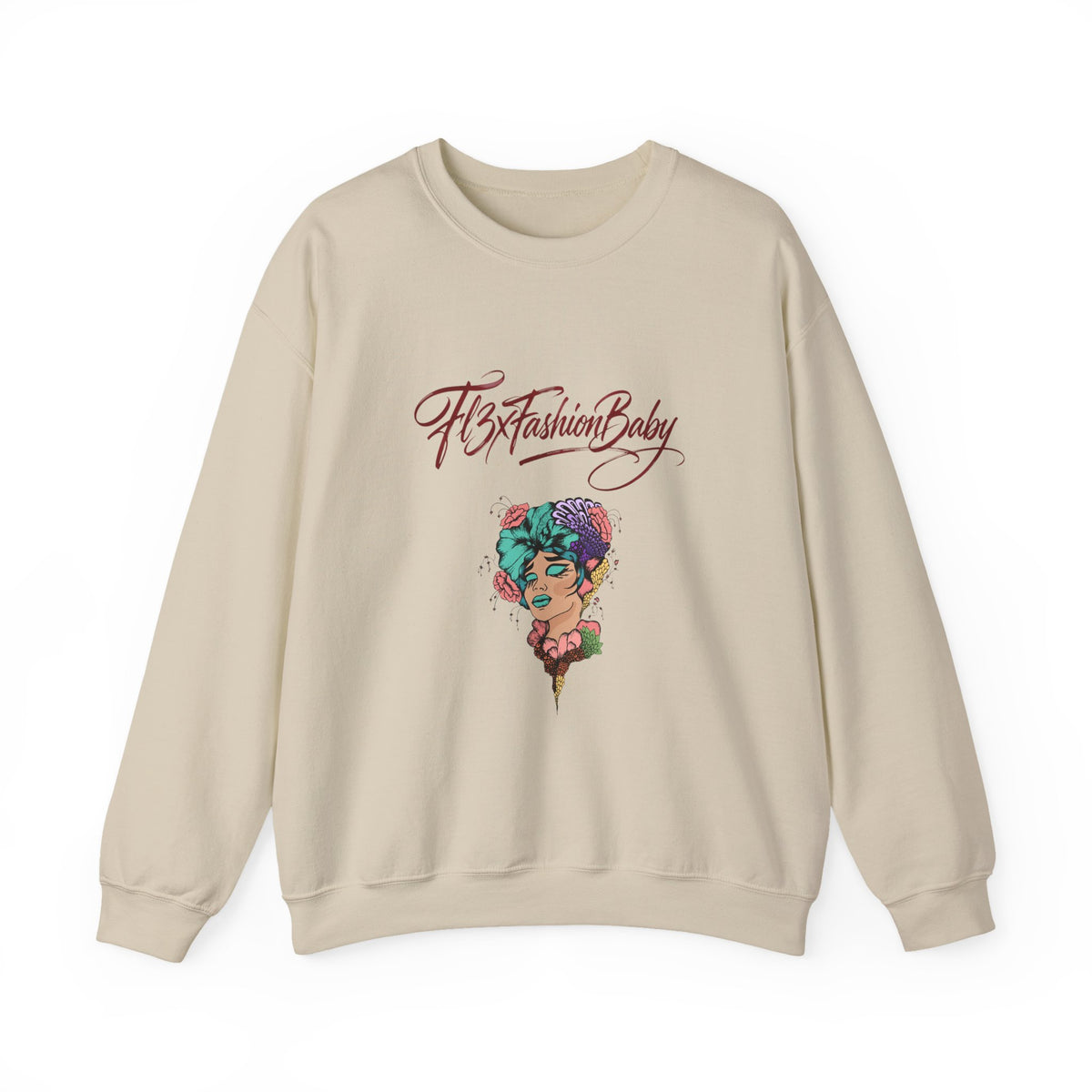 Crewneck Sweatshirt — "FitFashionBaby" Floral Afro Portrait