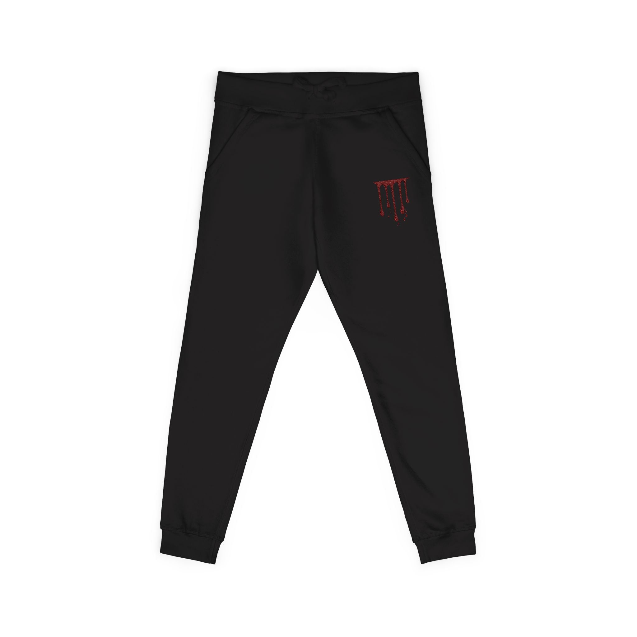 Embroidered Drip Horror Sweatpants — White Fleece Joggers