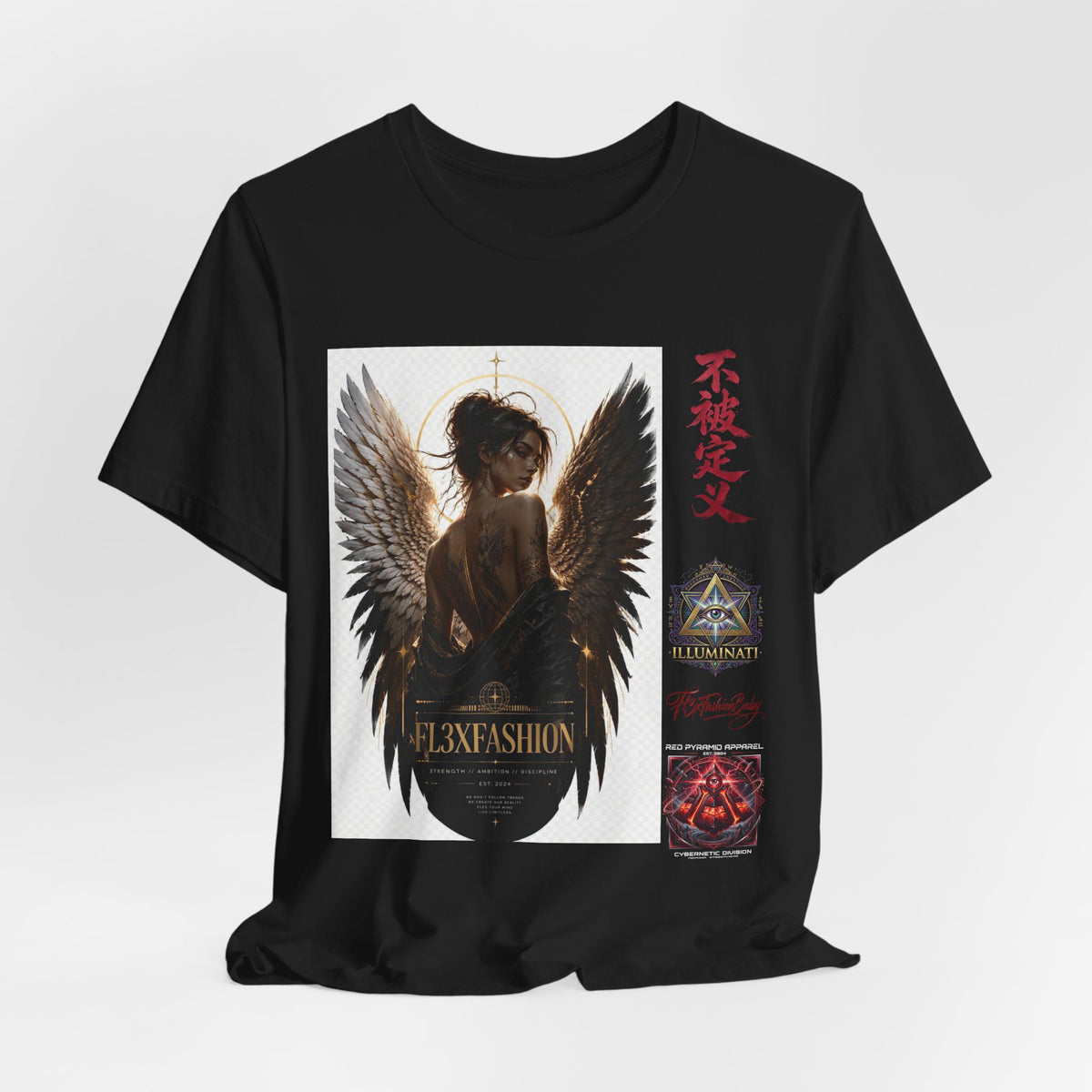 Angel Wings Graphic Tee — '不被定义' Asian-Inspired Dark Angel T-Shirt
