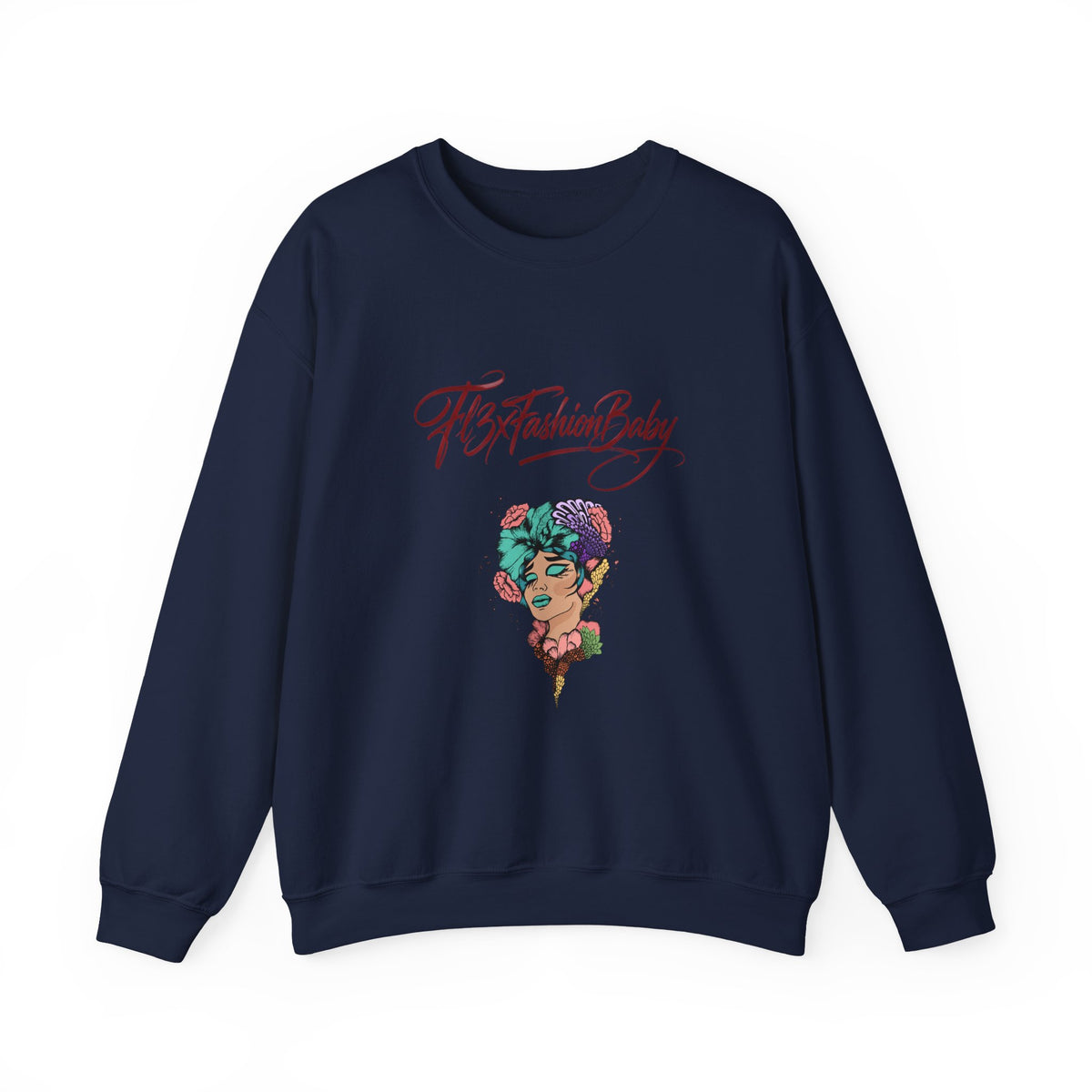 Crewneck Sweatshirt — "FitFashionBaby" Floral Afro Portrait