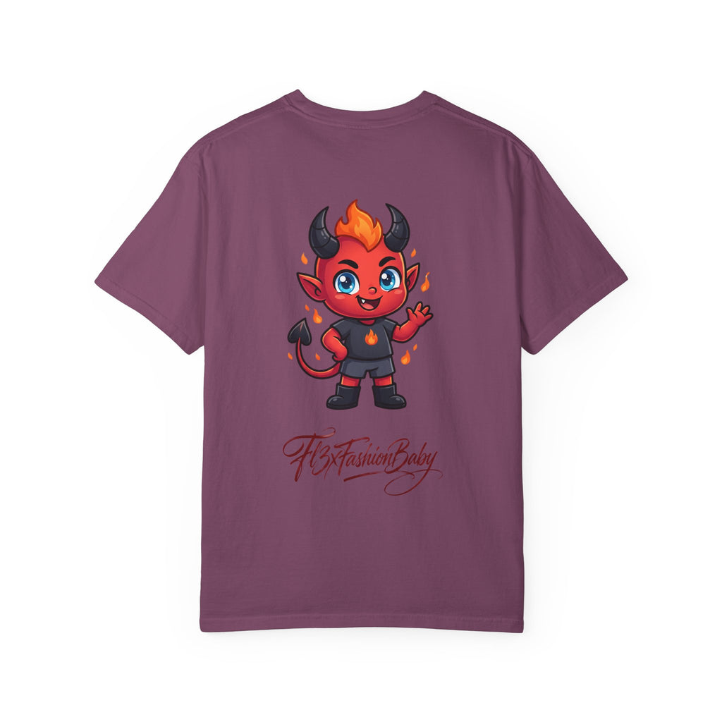 Devil Baby Graphic T-Shirt — Cute Red Demon Cartoon Tee with "FBfashionBaby" Script