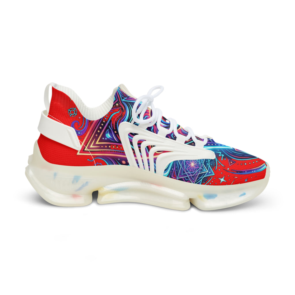 Mesh Sneakers — Bold Cosmic Geometric Print Athletic Shoes