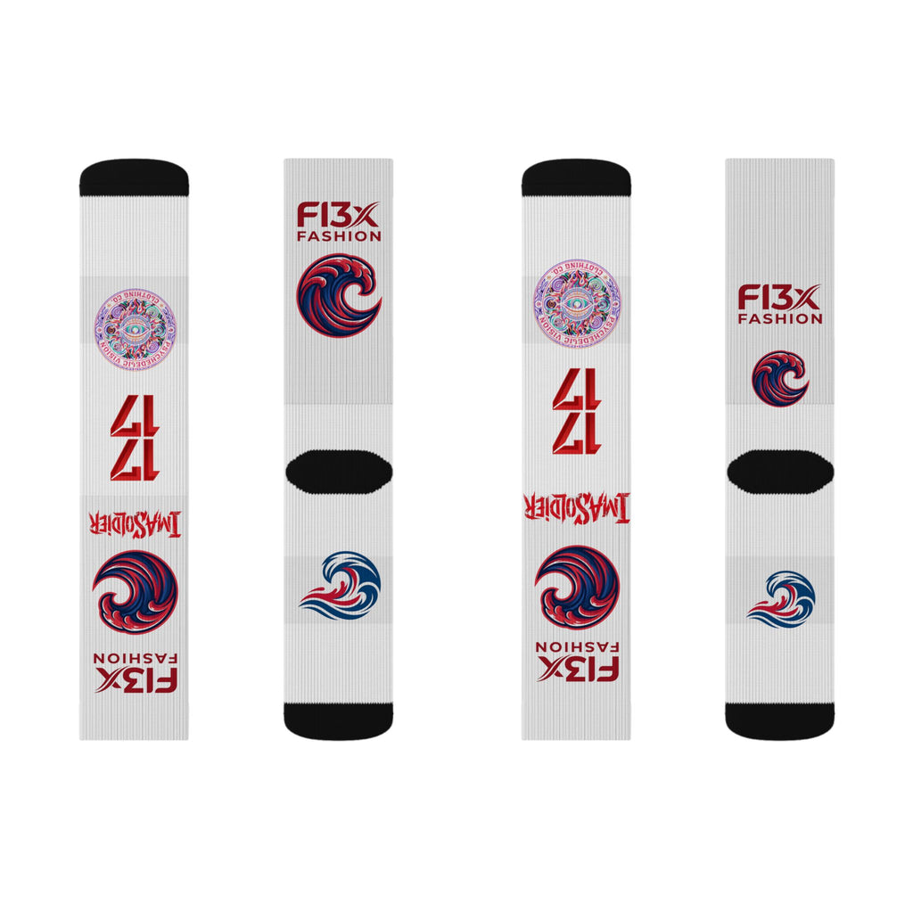 Custom Sublimation Logo Socks — F13X Fashion Branded Crew Socks