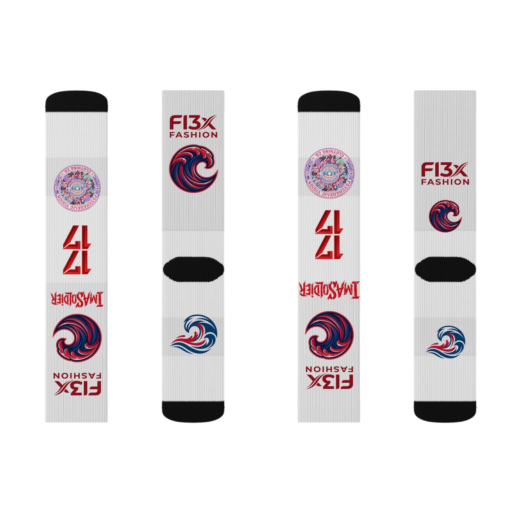 Custom Sublimation Logo Socks — F13X Fashion Branded Crew Socks