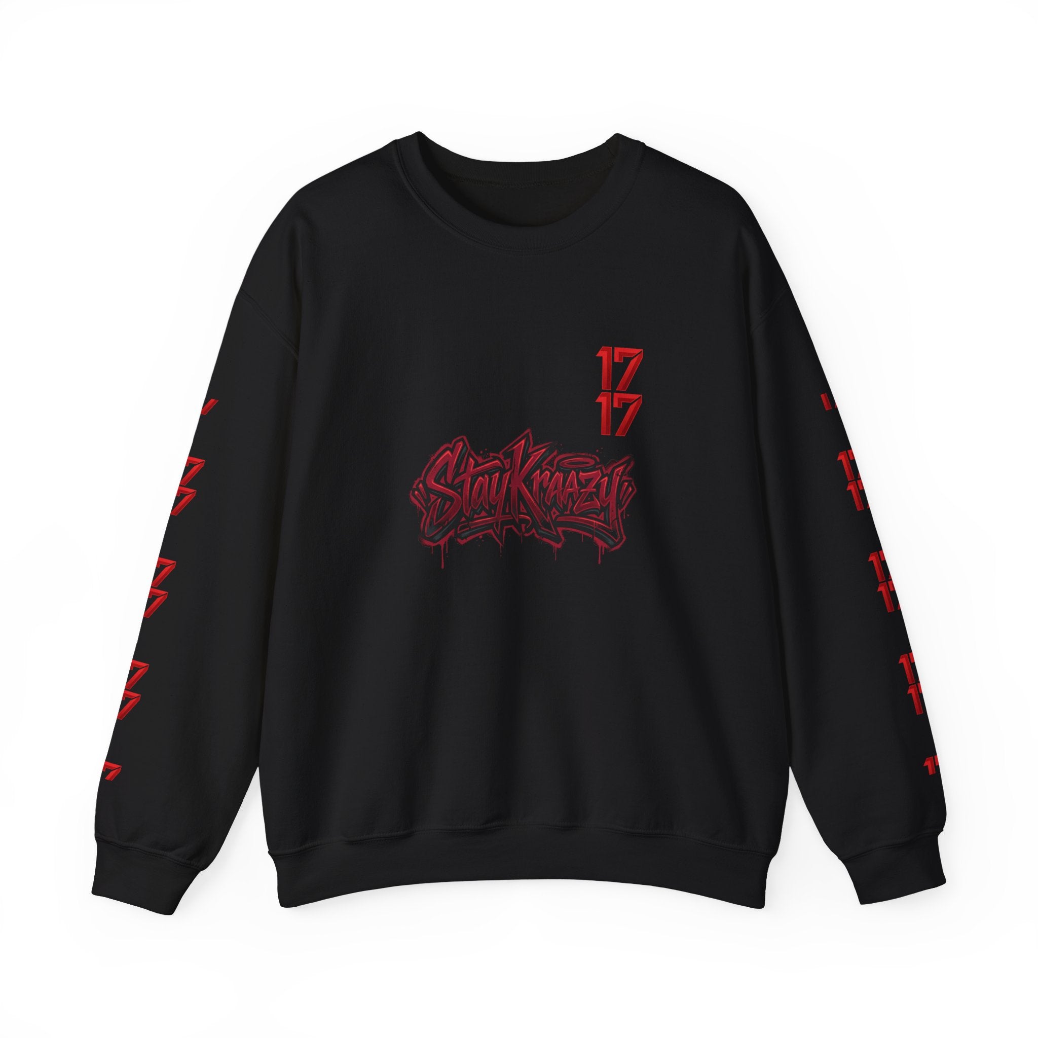 Streetwear Crewneck Sweatshirt — Graffiti 'Stay Krazy' Design with 17/17 Sleeve Accents