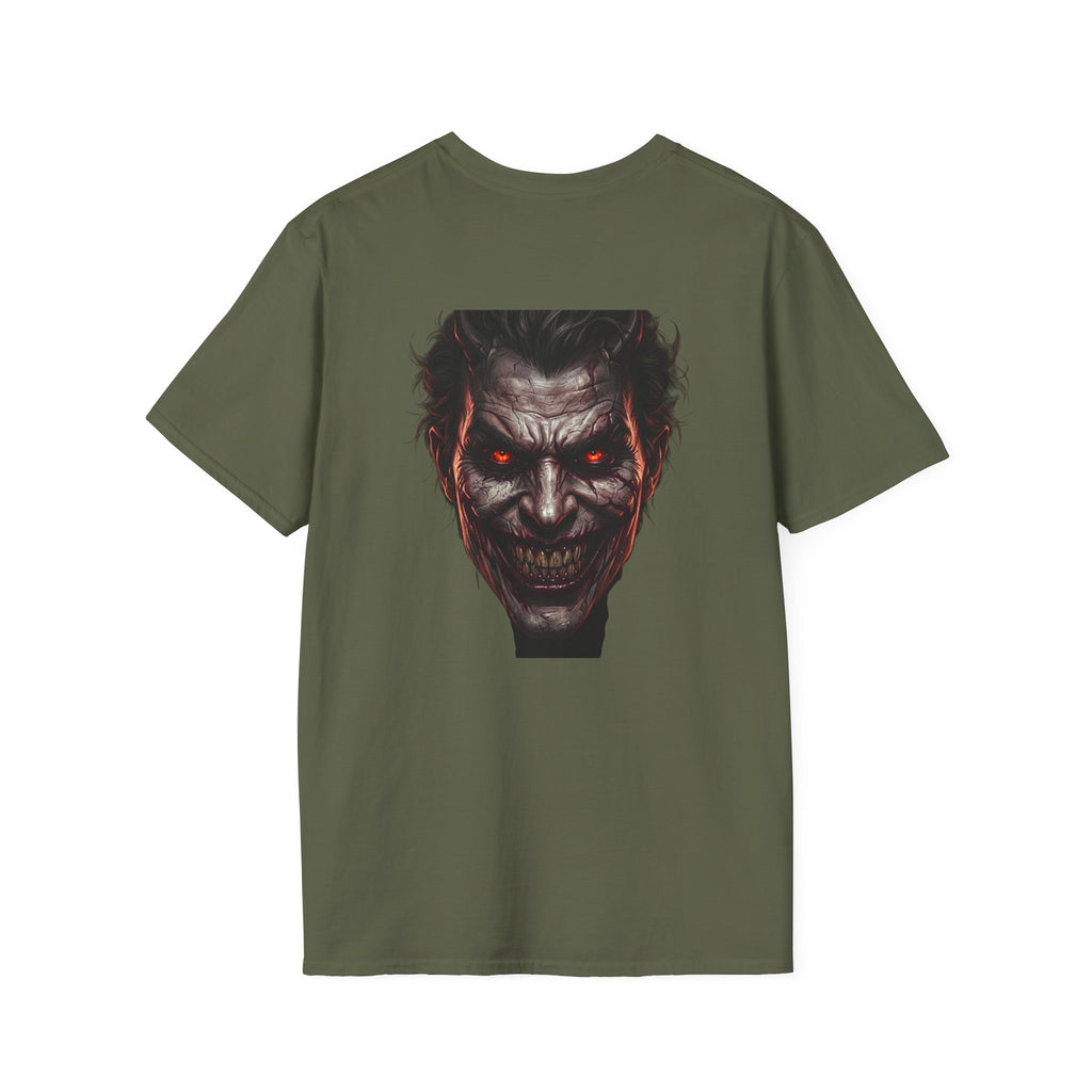 Horror Joker Face T-Shirt — Red-Eyed Villain Graphic Tee