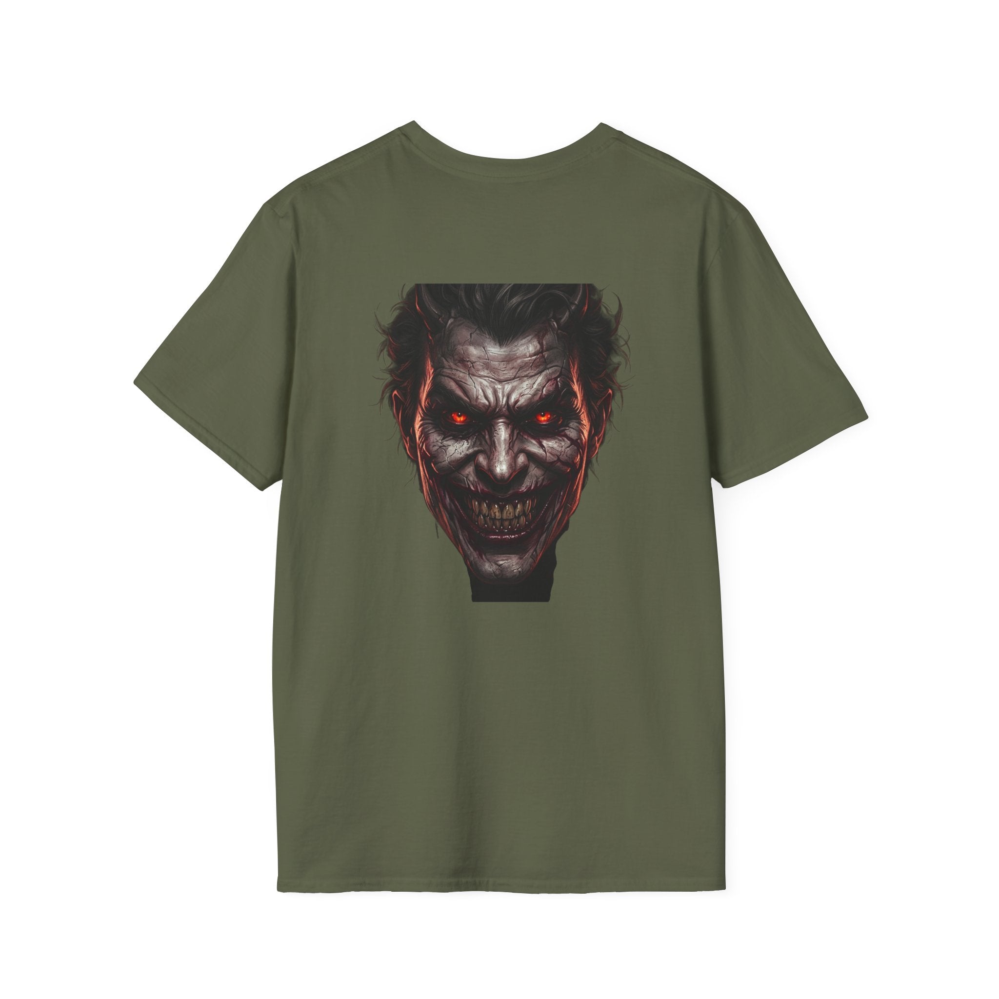 Horror Joker Face T-Shirt — Red-Eyed Villain Graphic Tee