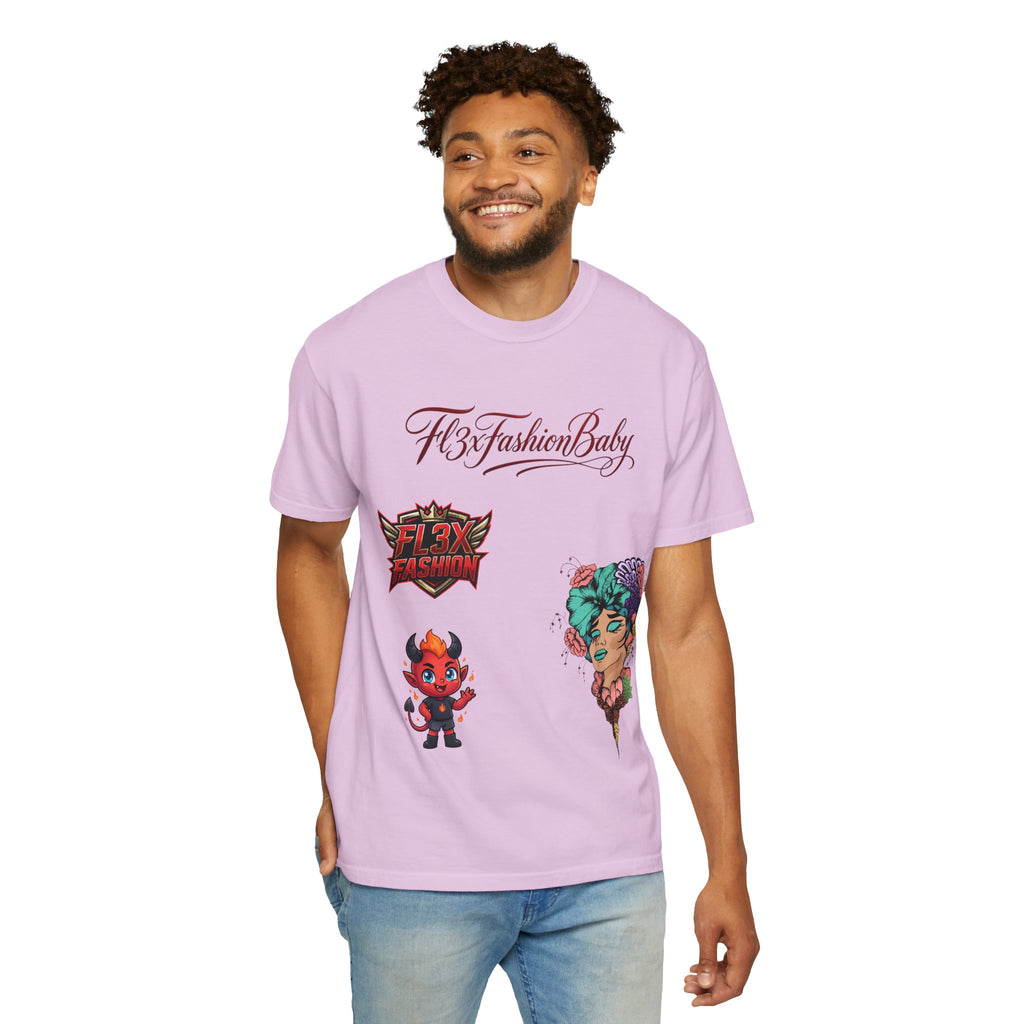 Artistic Floral Portrait T-Shirt — 'Fl3xFashionBaby' Graphic Tee