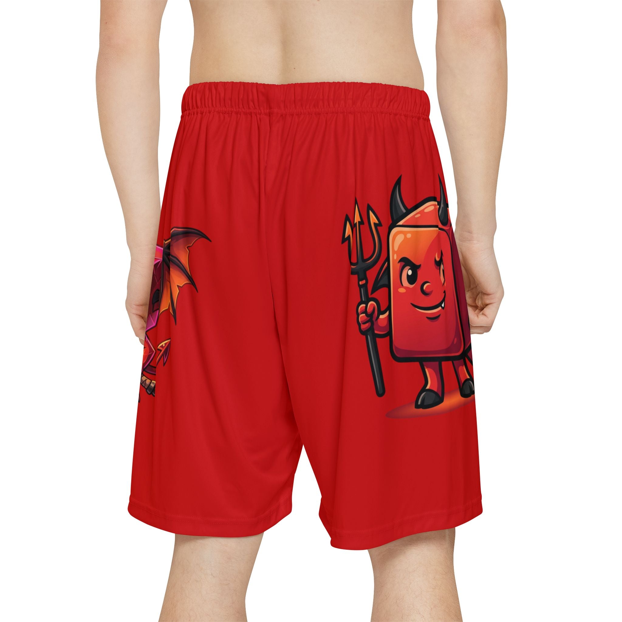 Devil Cartoon Sports Shorts — Red All-Over-Print Men’s Athletic Shorts