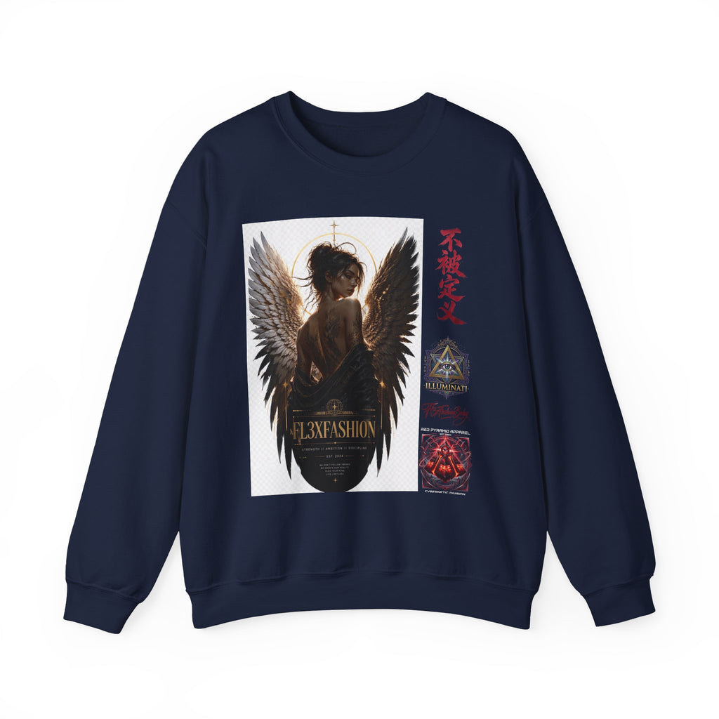 Angel Wings Graphic Sweatshirt — Dark Gothic Anime Design with Japanese Text