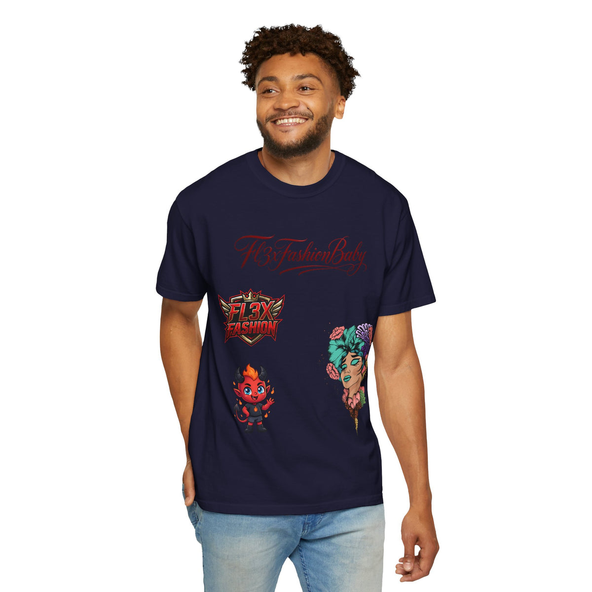 Artistic Floral Portrait T-Shirt — 'Fl3xFashionBaby' Graphic Tee