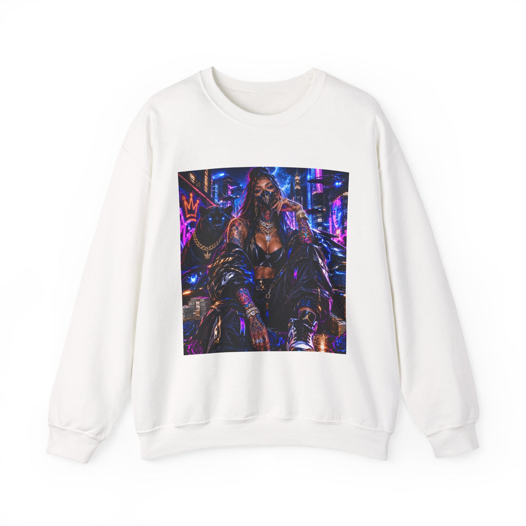 Cyberpunk Queen Crewneck Sweatshirt — Neon Futuristic Streetwear