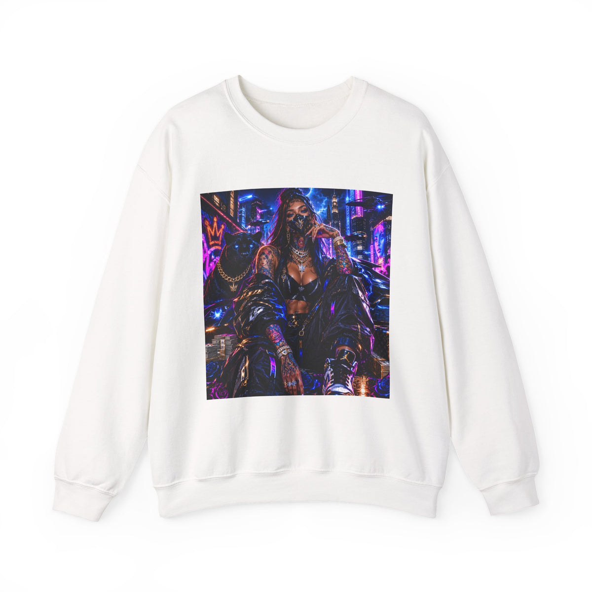 Cyberpunk Queen Crewneck Sweatshirt — Neon Futuristic Streetwear