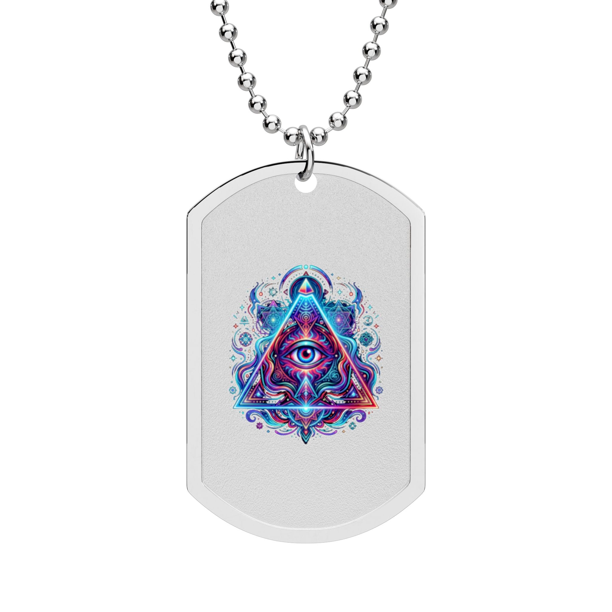 Mystic Eye Dog Tag — Psychedelic Triangle Pendant with Chain