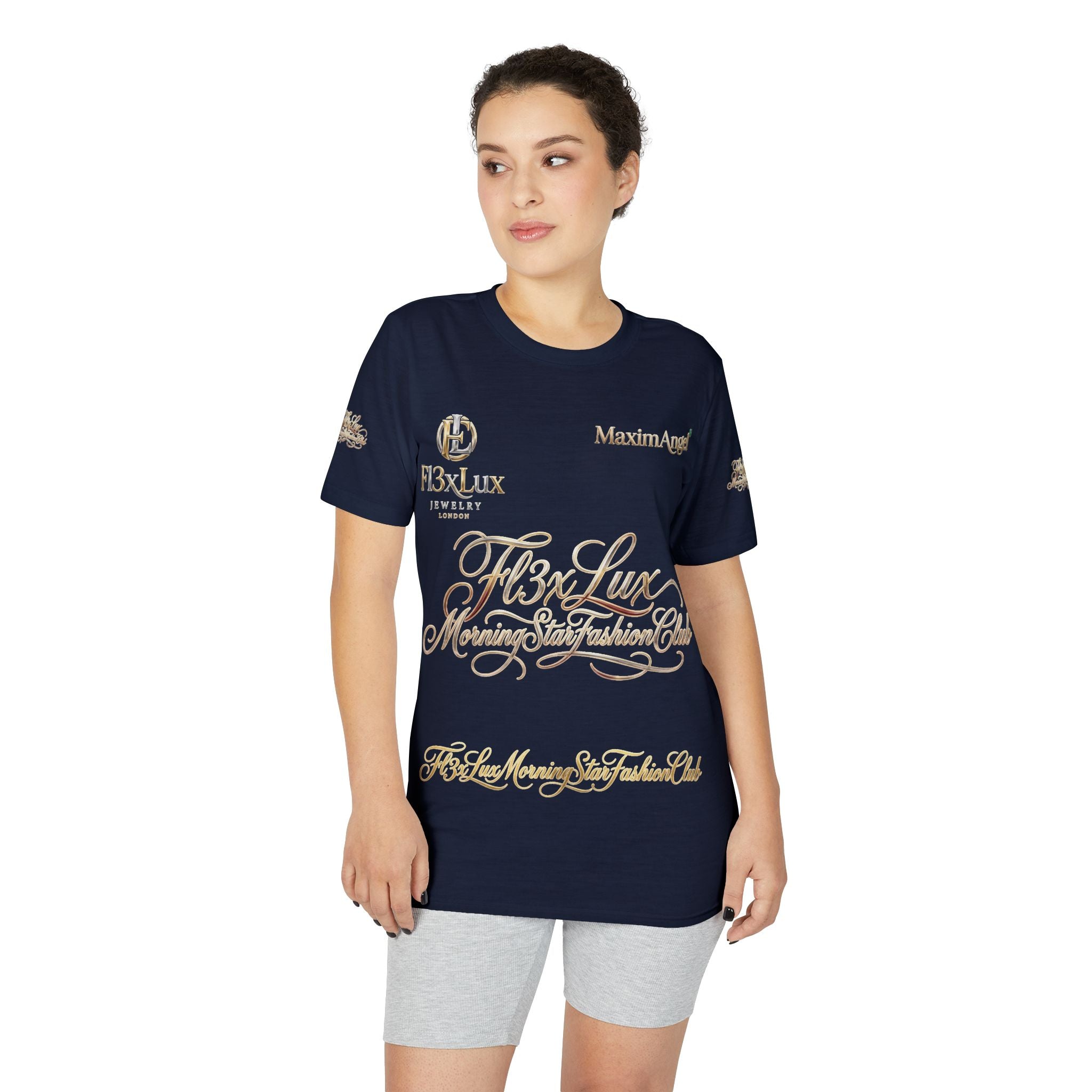 Luxury Gold Script Performance T-Shirt — F3xLux Morning Stay Fashion Club Design
