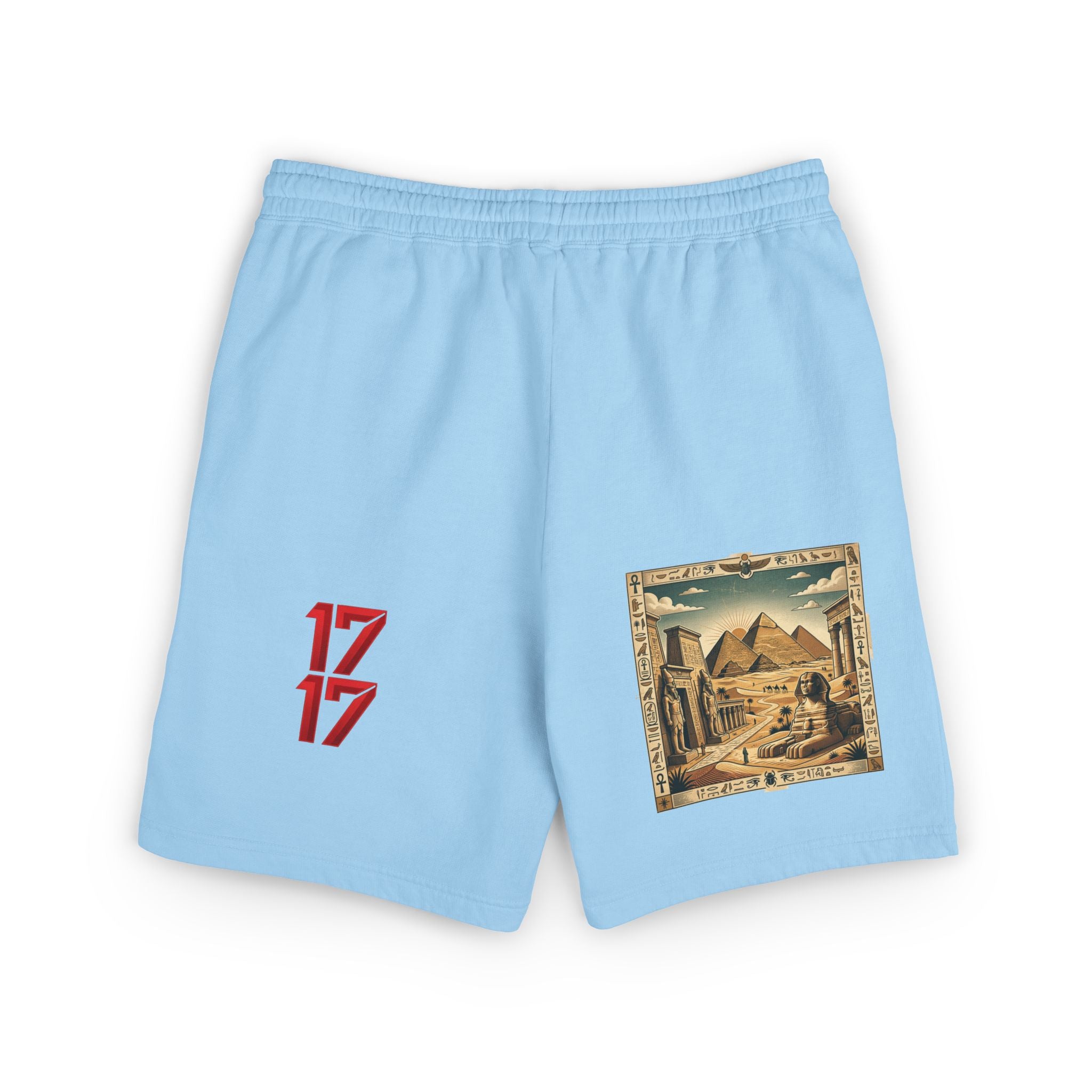 Fleece Sweat Shorts — Retro Egyptian Pyramids & 17 Graphic Lounge Shorts