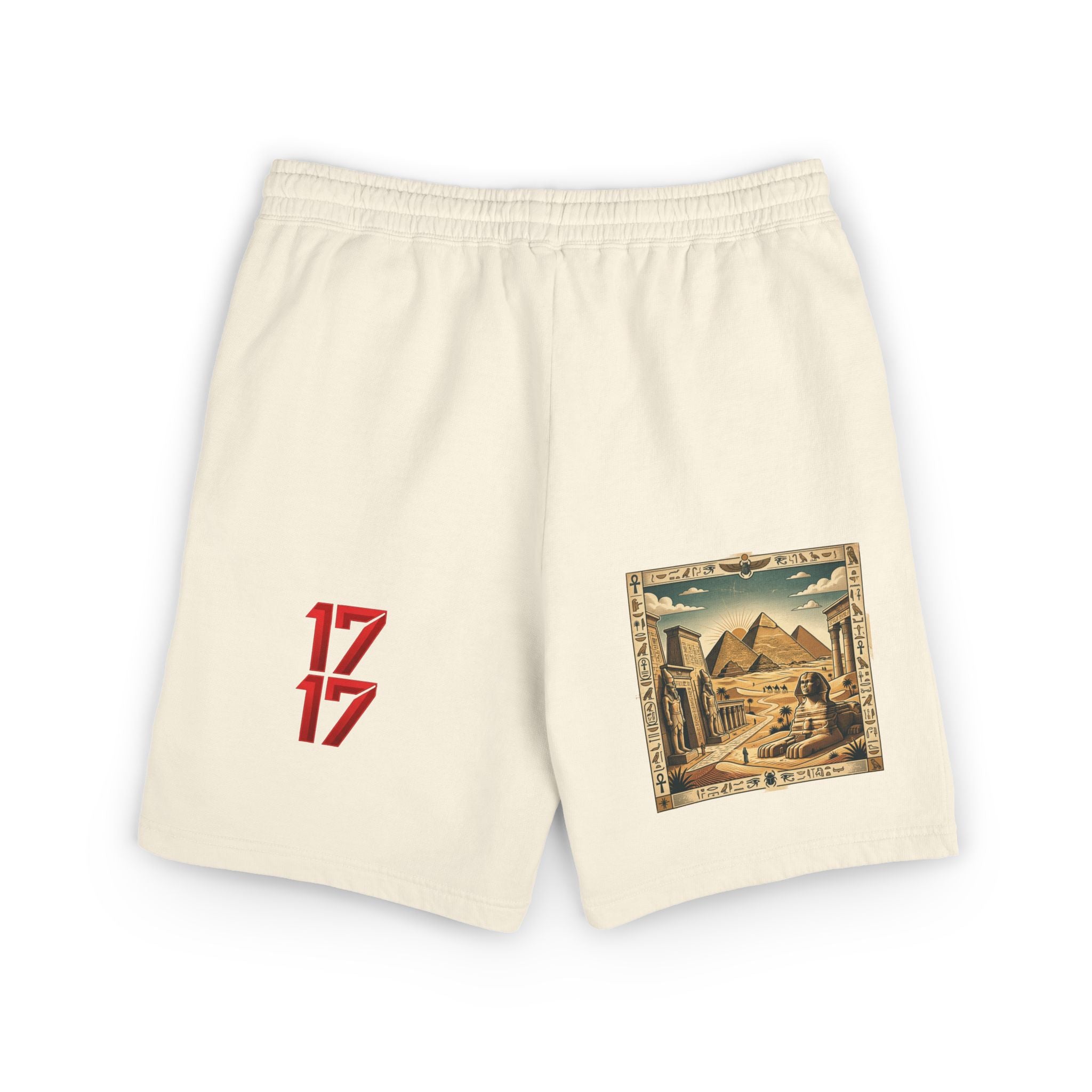 Fleece Sweat Shorts — Retro Egyptian Pyramids & 17 Graphic Lounge Shorts