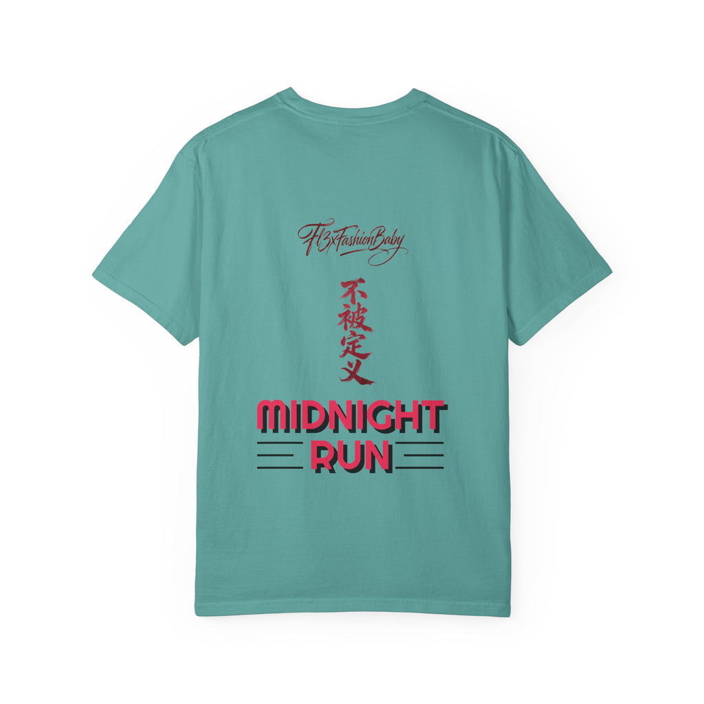 Midnight Run Tee — Vertical Japanese Script Graphic T-Shirt